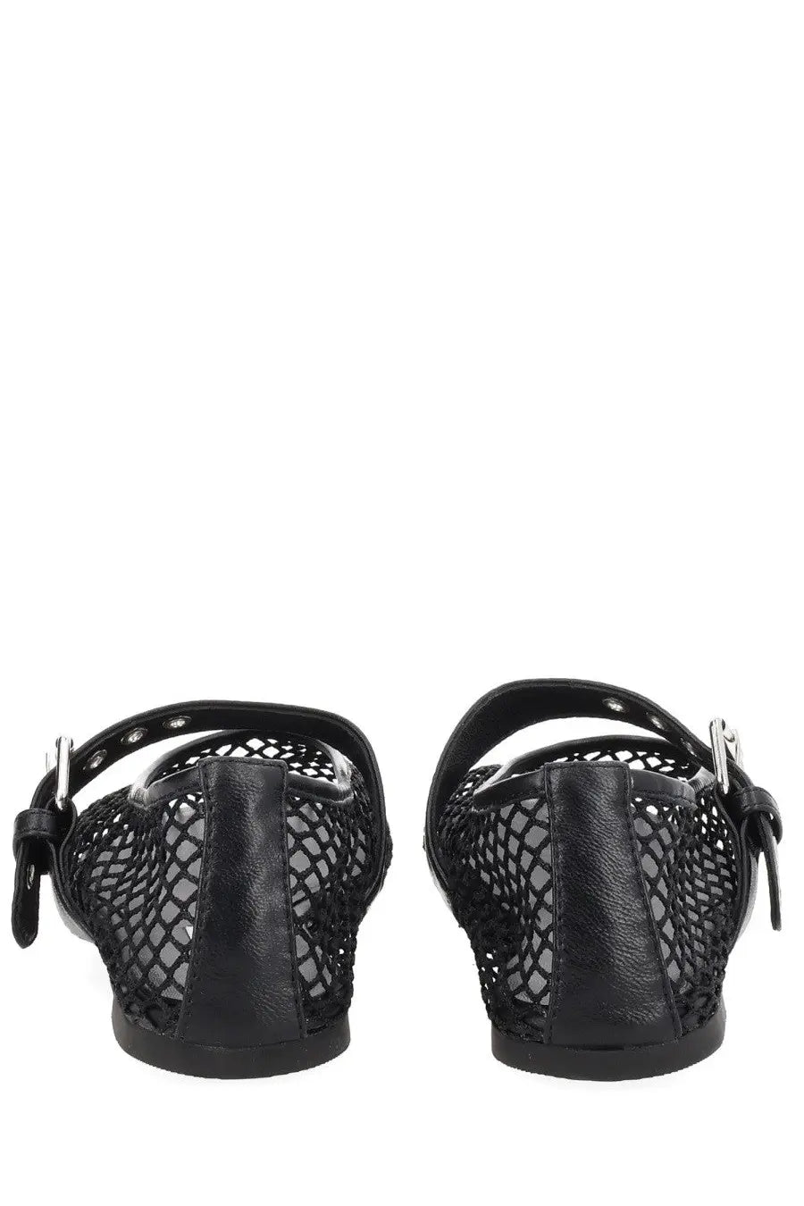 Senso women’s ballerina carina black flat sandals with black mesh perforated design and adjustable ankle straps