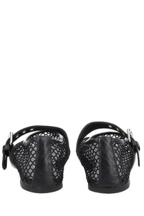 Senso women’s ballerina carina black flat sandals with black mesh perforated design and adjustable ankle straps
