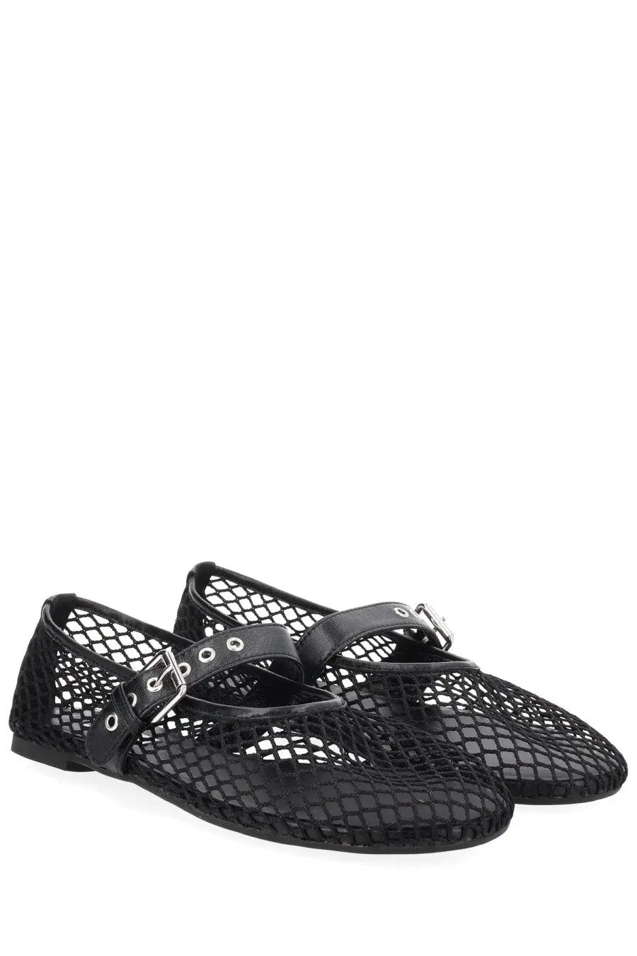 Senso women’s ballerina Carina black flat shoes with black mesh material and silver-toned buckle accents