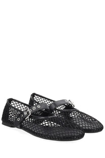 Senso women’s ballerina Carina black flat shoes with black mesh material and silver-toned buckle accents