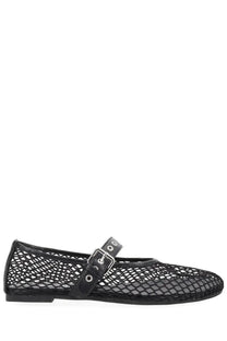 Senso women’s ballerina carina black flat shoe with black mesh and leather strap with silver buckle