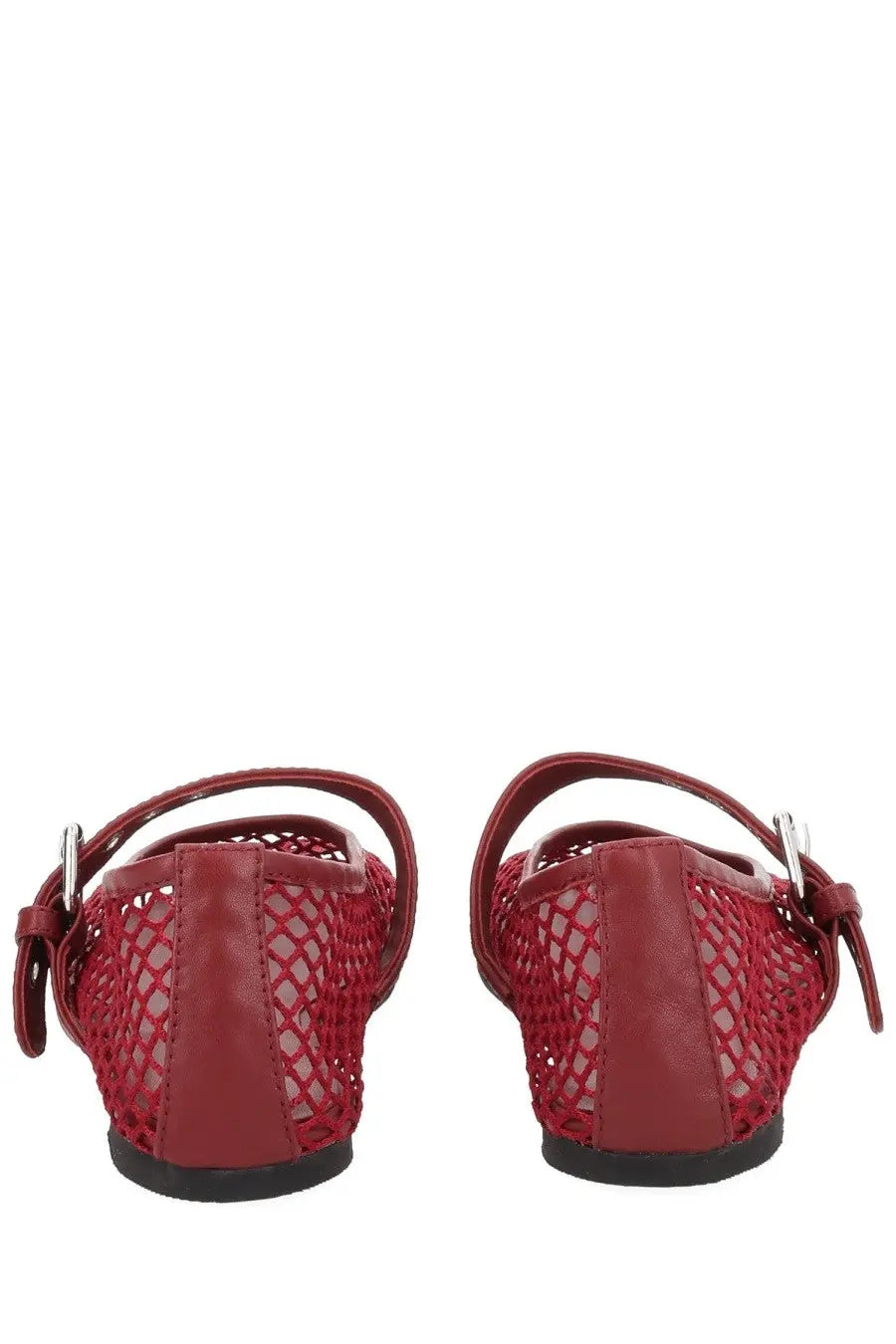 Senso women’s ballerina carina red flat sandals with red mesh upper smooth leather heel and silver buckle details