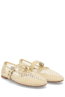 Senso women’s ballerina carina white cream-colored mesh flat shoes with delicate strap and buckle design