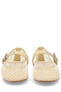 Senso women’s ballerina Carina white cream mesh mary jane flats with beige leather straps and silver-tone buckles