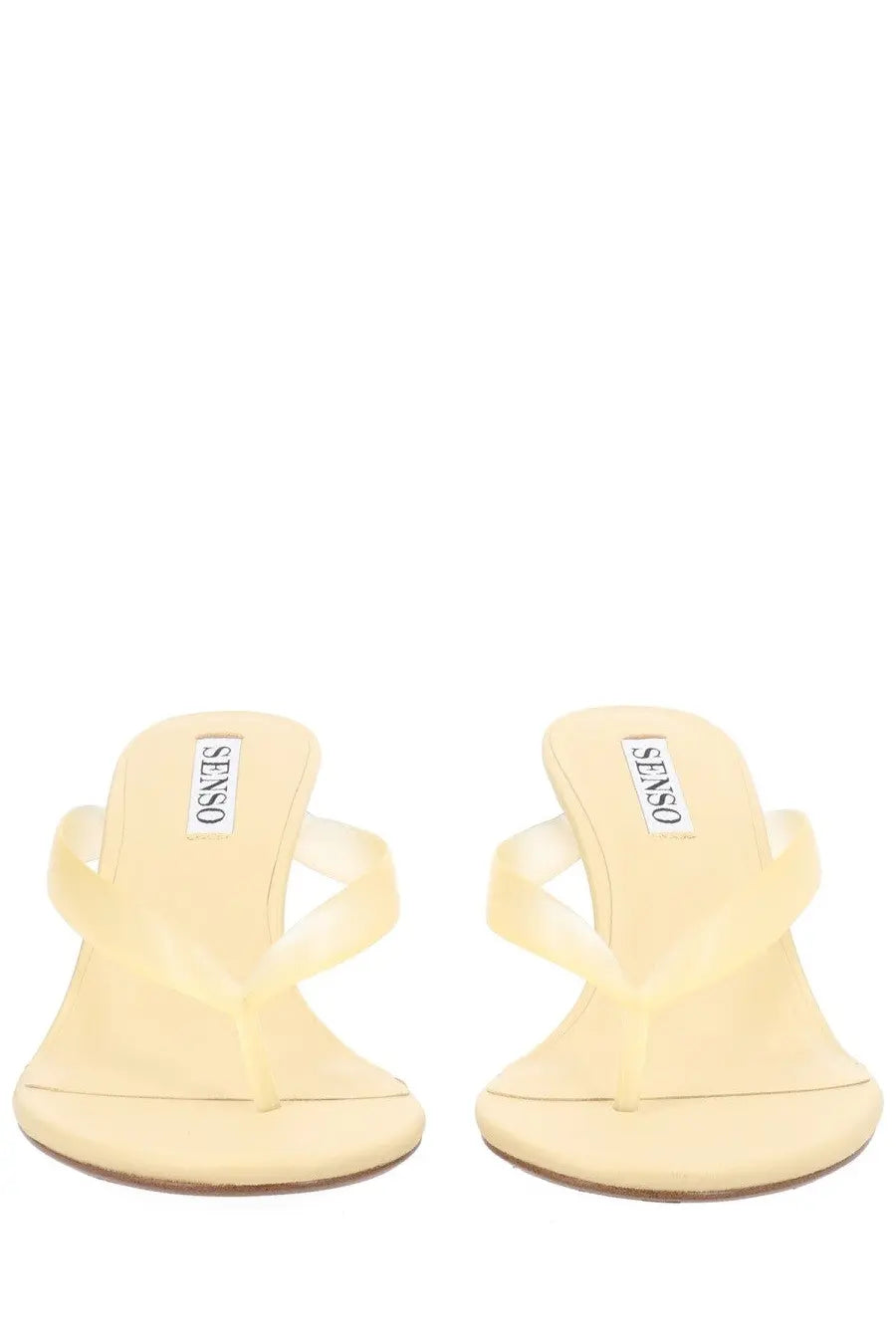 Cream-colored senso women’s sandalo flowe con tacco flip-flops with sleek minimalist design and translucent straps