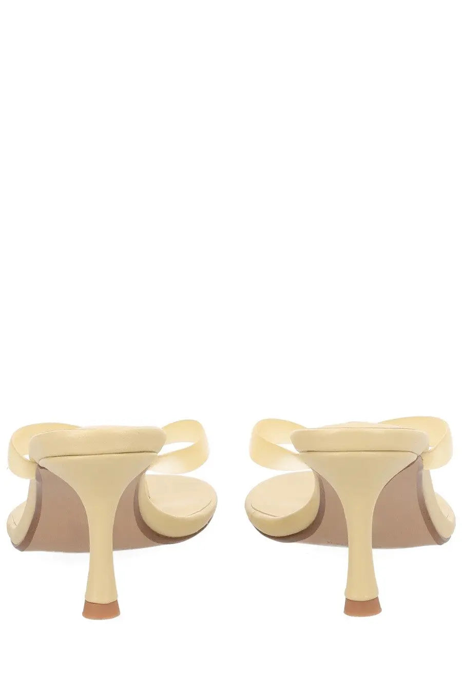 Senso women’s sandalo flowe con tacco yellow cream-colored mule sandals with sleek glossy finish and thin curved straps
