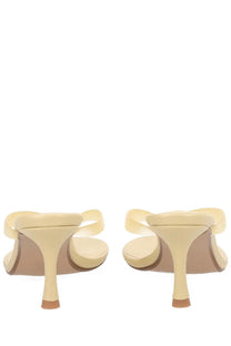 Senso women’s sandalo flowe con tacco yellow cream-colored mule sandals with sleek glossy finish and thin curved straps