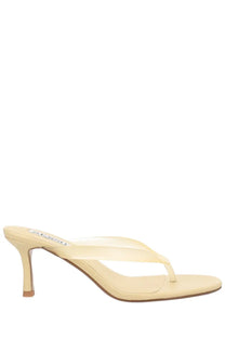 Senso women’s sandalo flowe con tacco yellow cream-colored satin look mule sandal with slender heel and minimalist design
