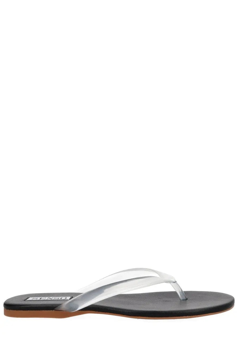 Senso women’s sandalo infradito harmony black flip-flop with a shiny silver metallic strap front view