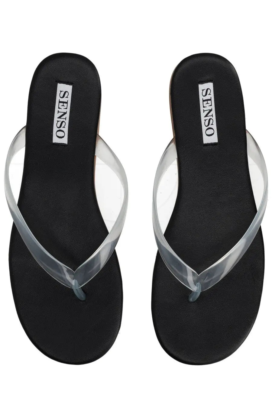 Senso women’s sandalo infradito harmony black flip-flops with transparent glossy straps and branded insole