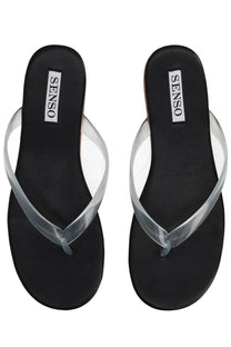 Senso women’s sandalo infradito harmony black flip-flops with transparent glossy straps and branded insole
