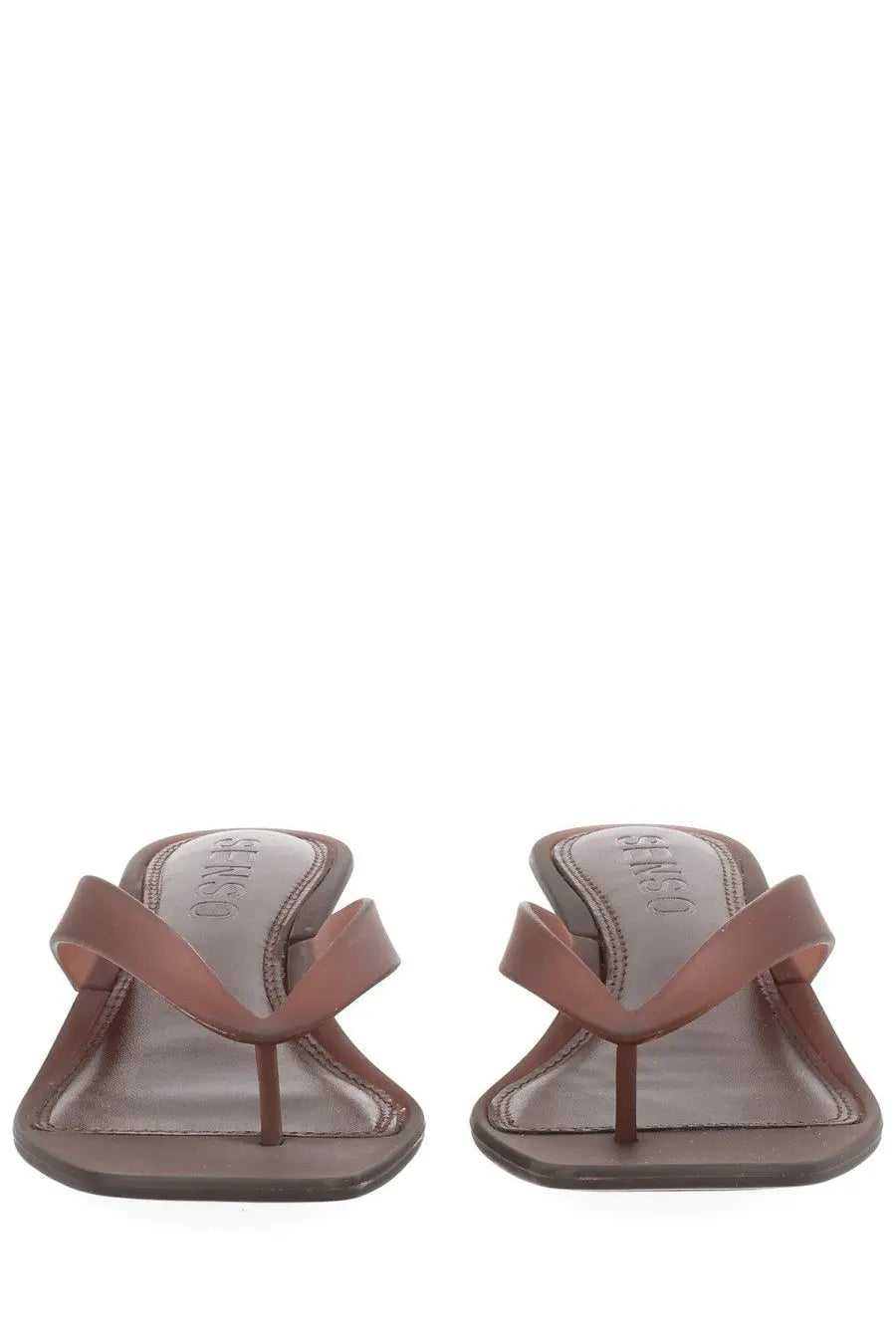 Brown leather minimalist flip-flops with dsquared2 embossed insole senso women’s sandalo sonya con tacco brown