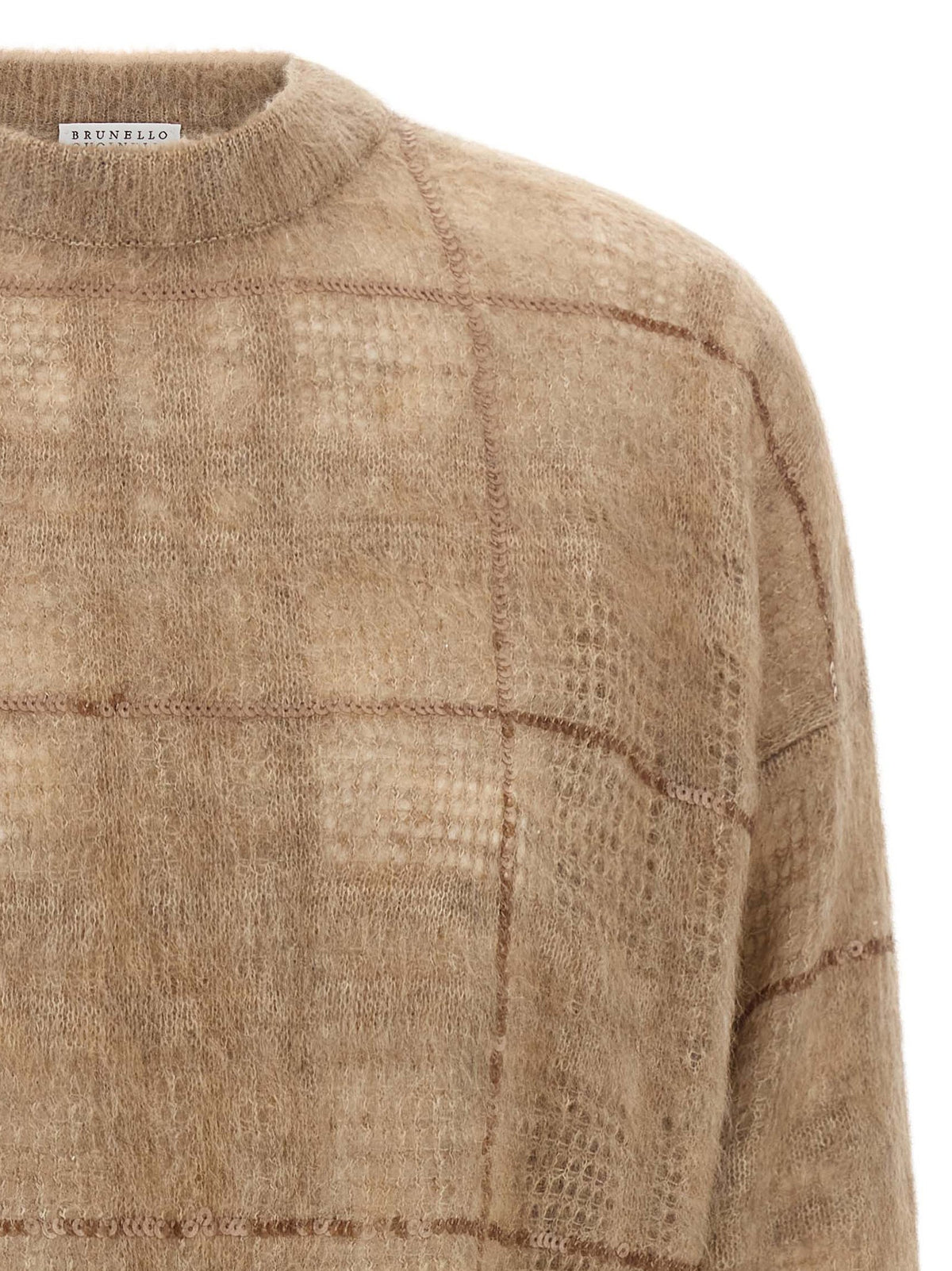 Brunello Cucinelli Sequin Check Sweater Beige, view 3