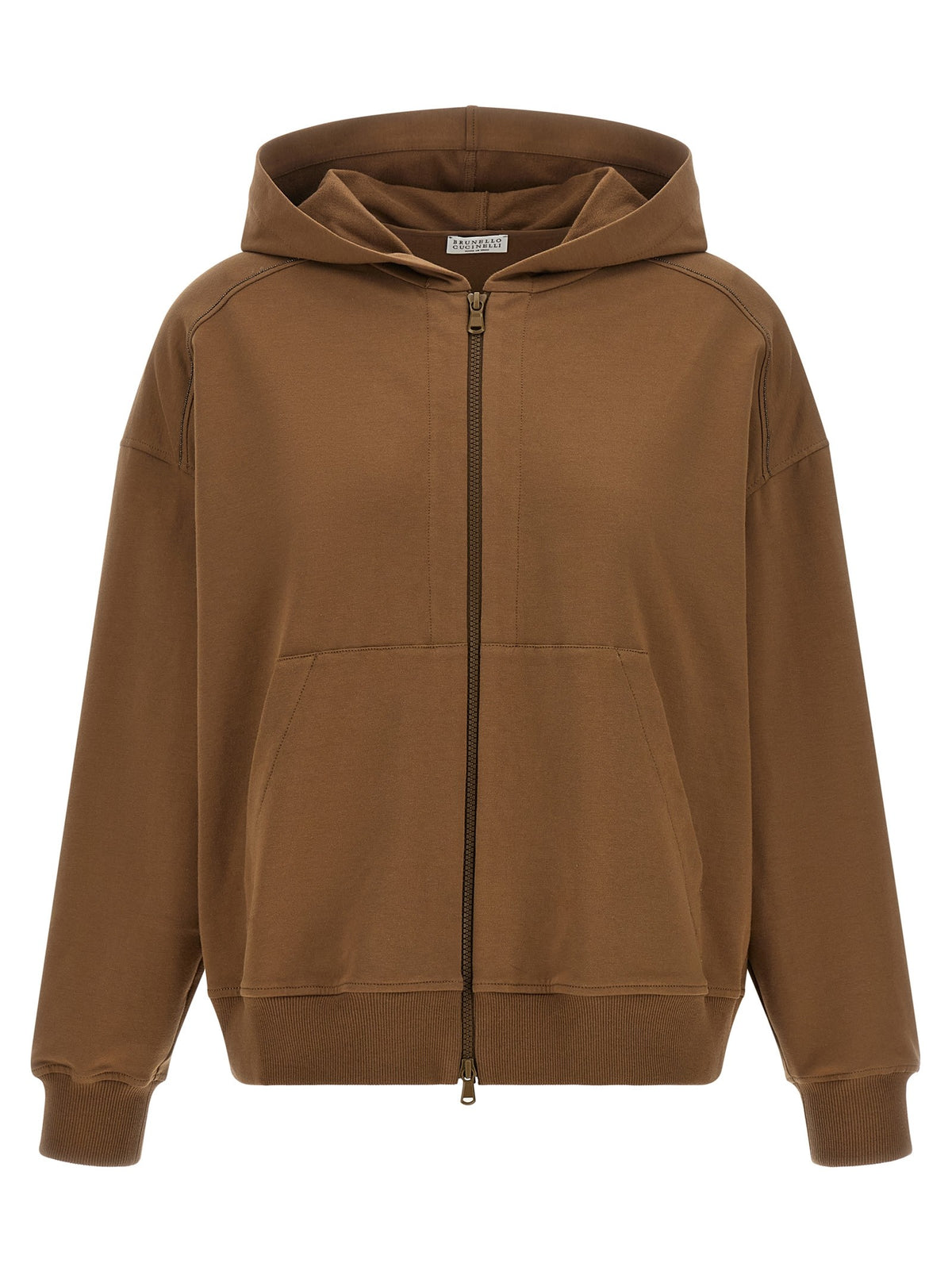Brunello Cucinelli Shiny Trims Hoodie Brown