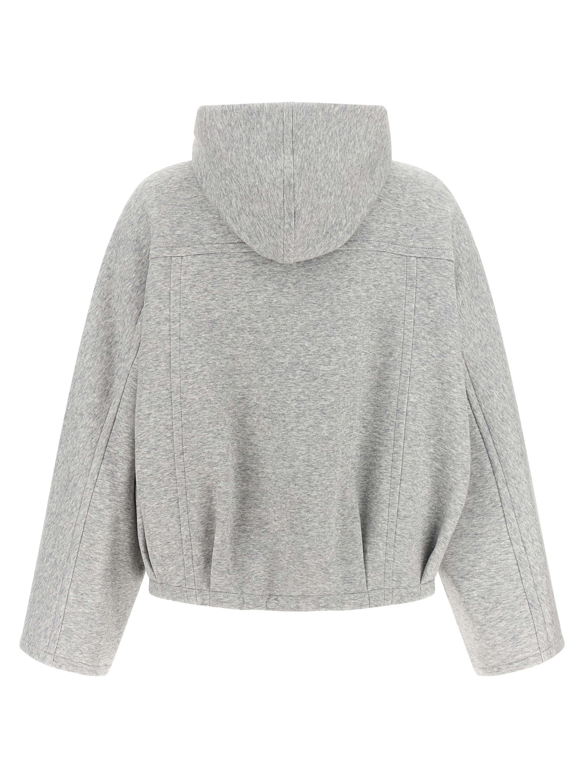 Brunello Cucinelli Shiny Zipper Pull Cropped Hoodie Grey