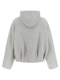 Brunello Cucinelli Shiny Zipper Pull Cropped Hoodie Grey