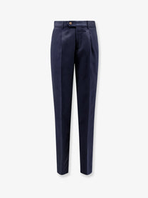 Brunello Cucinelli Men's Silk and Linen Trousers Blue