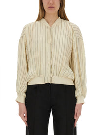 Alysi Women's Silk Bomber Jacket White