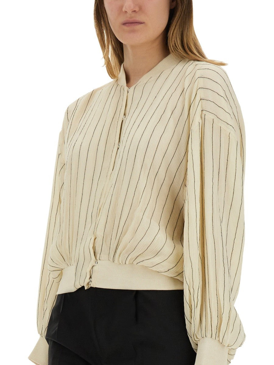 Alysi Women's Silk Bomber Jacket White