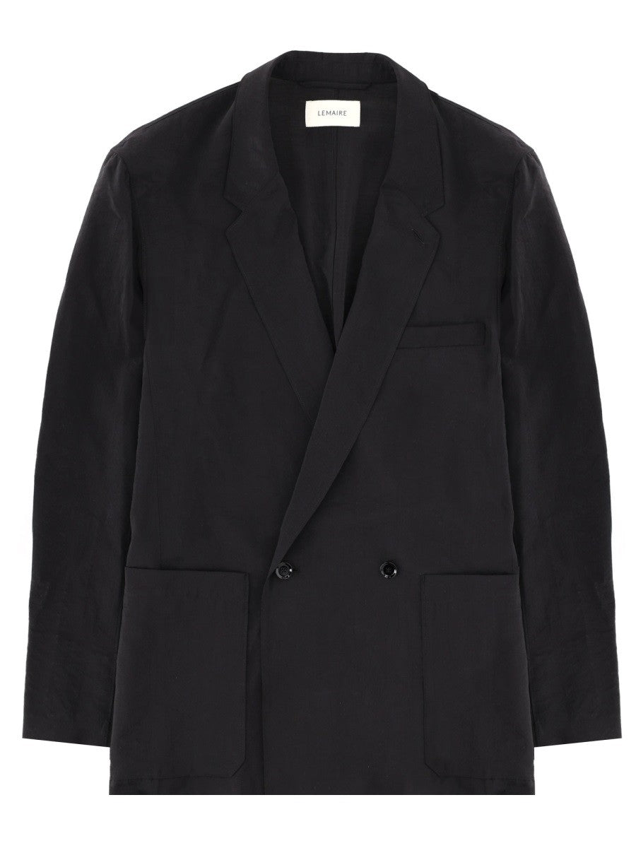 Lemaire Men's Silk Double Breasted Blazer Black