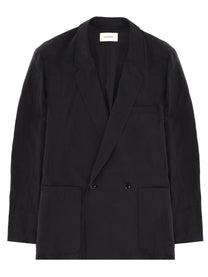 Lemaire Men's Silk Double Breasted Blazer Black
