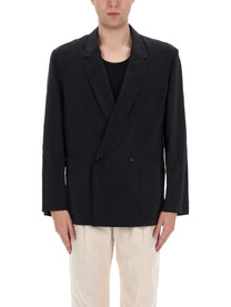Lemaire Men's Silk Double Breasted Blazer Black