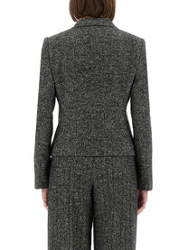 Dolce &amp; Gabbana Women's Single Breasted Jacket in Wool Blend Dot Grey, view 4