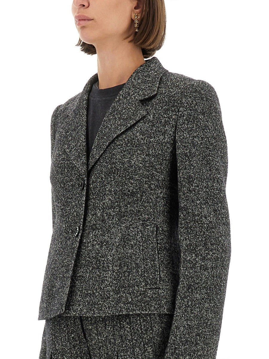 Dolce &amp; Gabbana Women's Single Breasted Jacket in Wool Blend Dot Grey, view 3