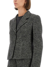 Dolce &amp; Gabbana Women's Single Breasted Jacket in Wool Blend Dot Grey, view 3