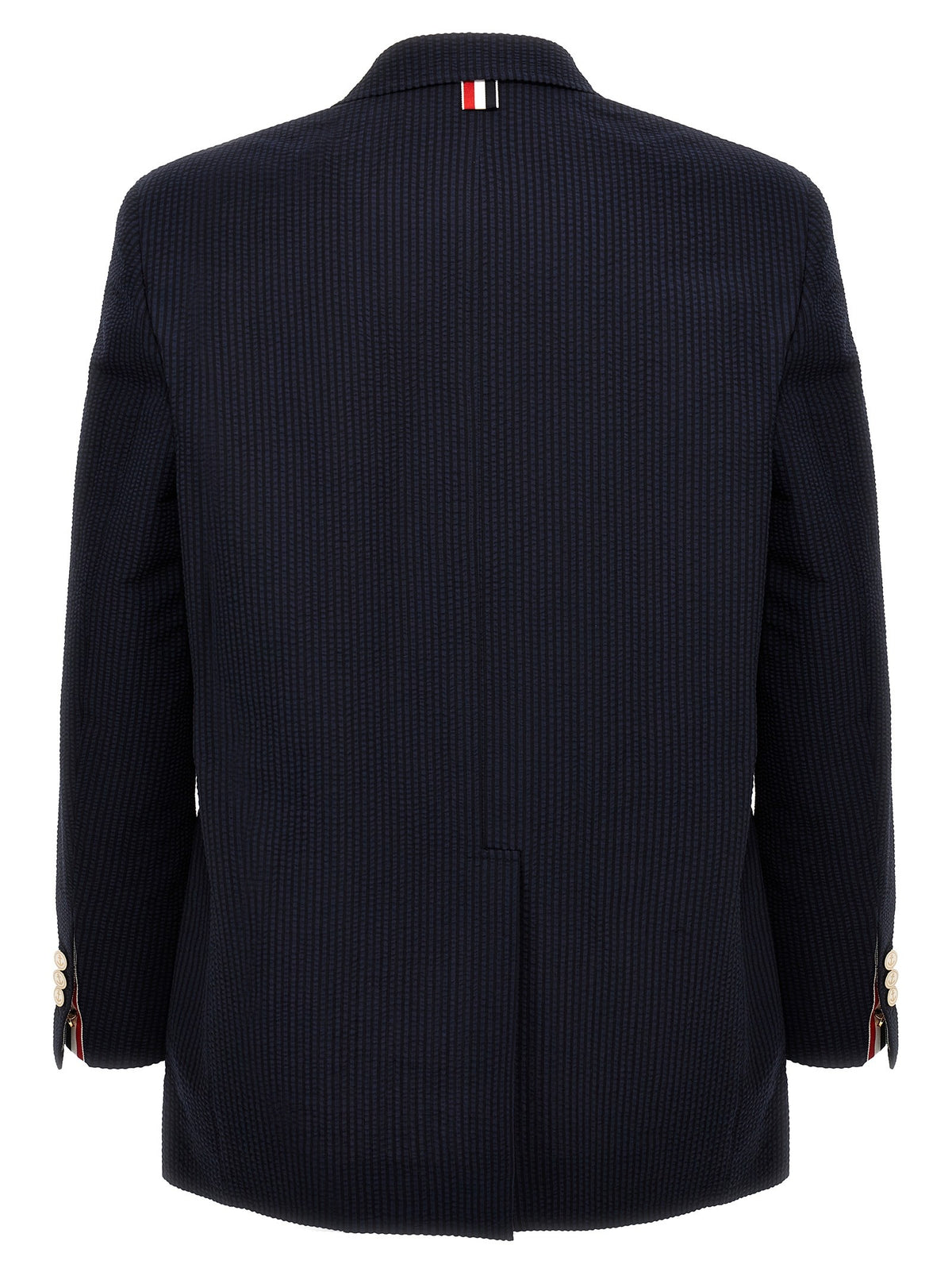Thom Browne Single Breasted Seersucker Blazer Blue