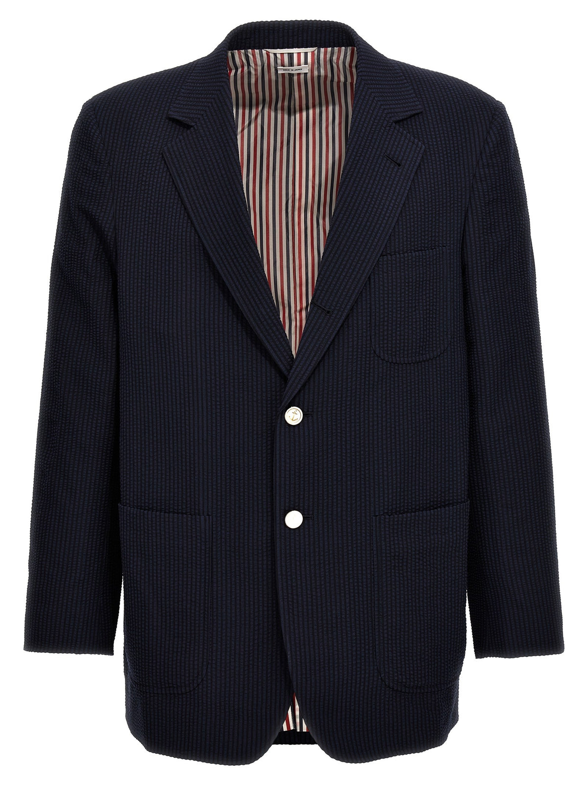Thom Browne Single Breasted Seersucker Blazer Blue