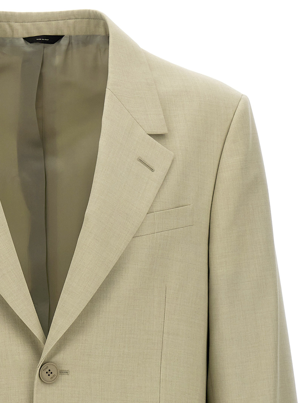 Fendi Single Breasted Wool Blazer Beige