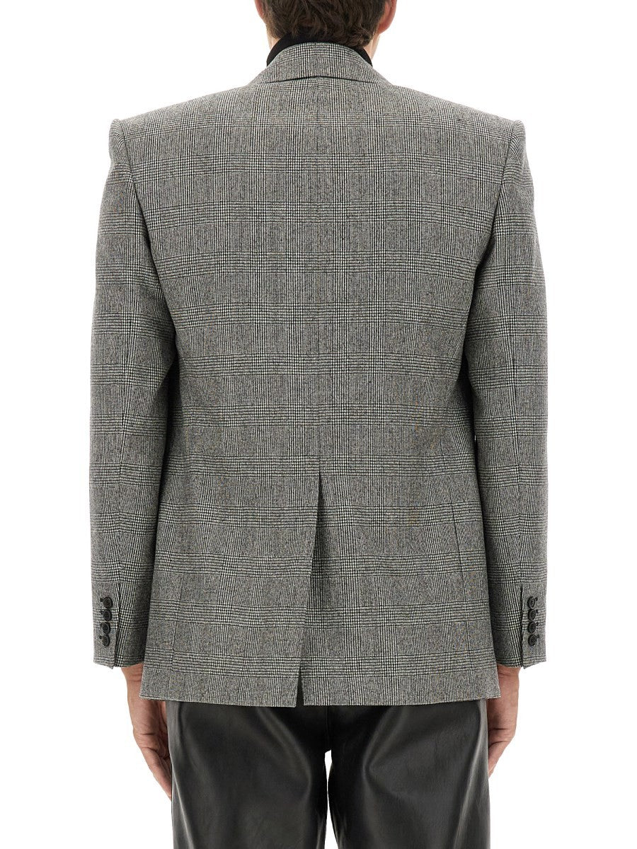 Saint Laurent Men's Single Breasted Wool Flannel Jacket Grey