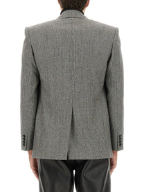 Saint Laurent Men's Single Breasted Wool Flannel Jacket Grey