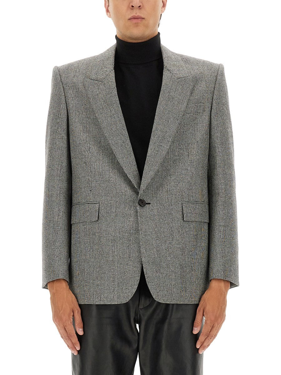 Saint Laurent Men's Single Breasted Wool Flannel Jacket Grey
