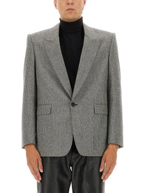 Saint Laurent Men's Single Breasted Wool Flannel Jacket Grey