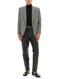 Saint Laurent Men's Single Breasted Wool Flannel Jacket Grey