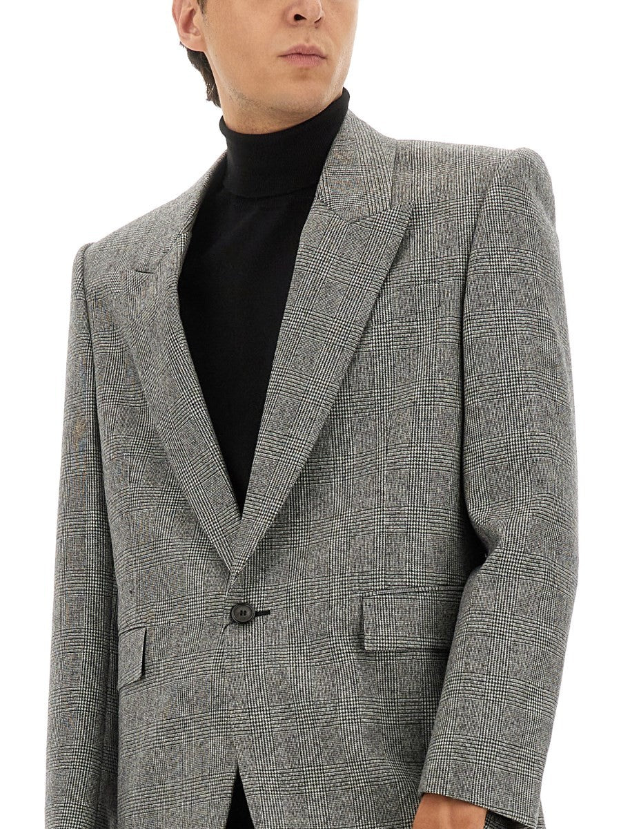 Saint Laurent Men's Single Breasted Wool Flannel Jacket Grey