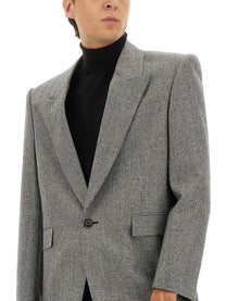 Saint Laurent Men's Single Breasted Wool Flannel Jacket Grey