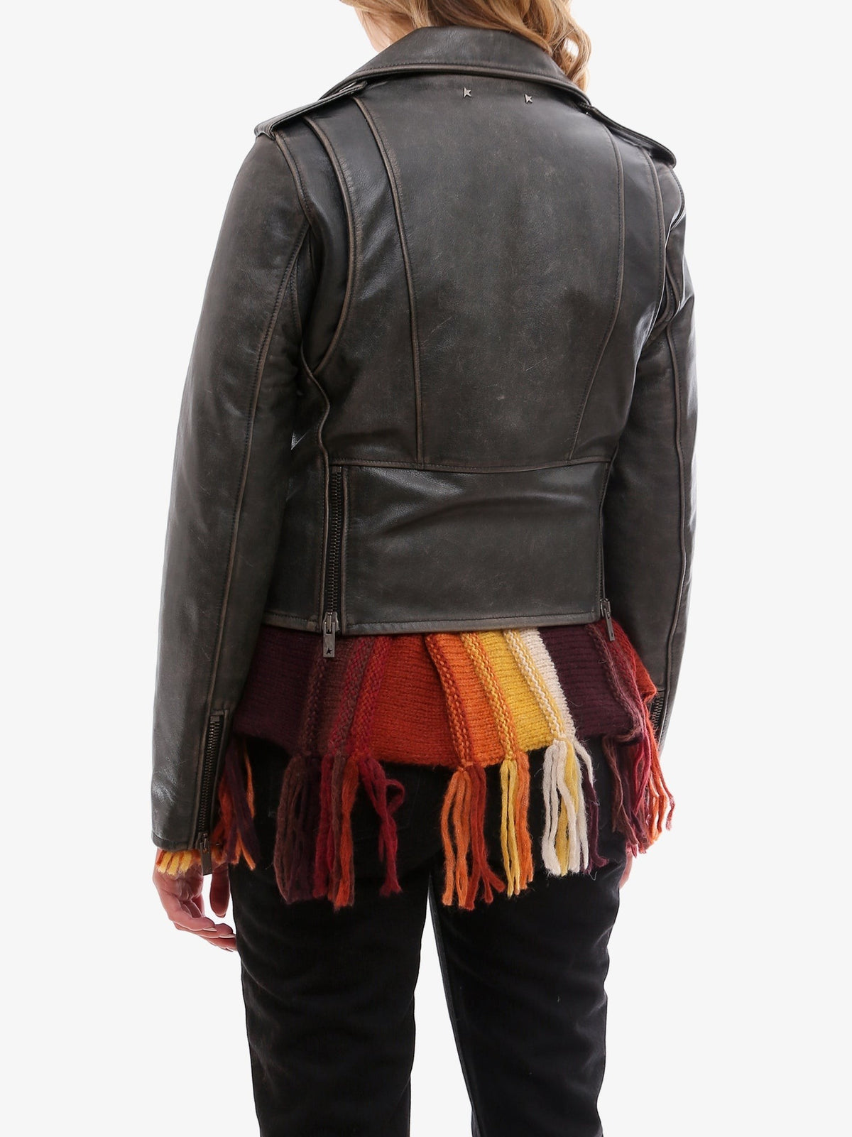 Golden Goose Women's Slim Fit Destiny Lived in Effect Leather Biker Black