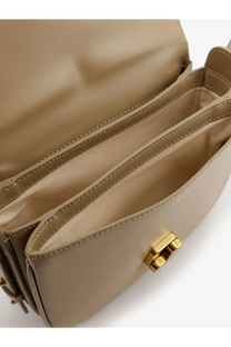 Soeur womens bellissima mini beige leather crossbody bag with gold-tone hardware and structured interior compartments