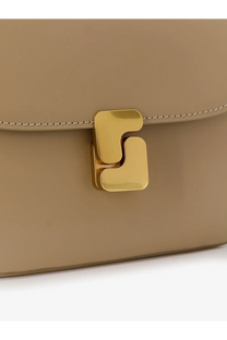 Beige leather soeurs bellissima mini crossbody bag with polished gold-tone s-shaped clasp details