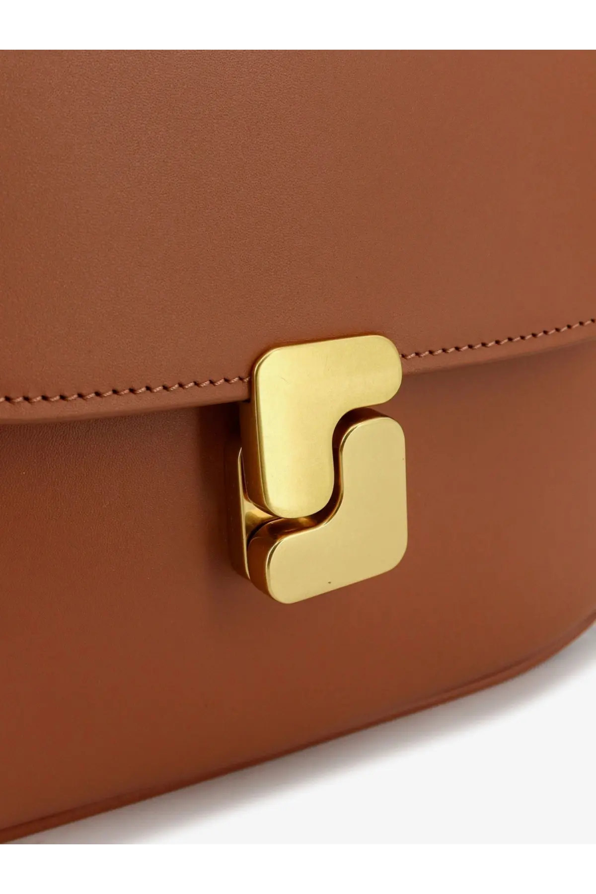 Soeur women’s bellissima mini leather crossbody bag in tan with a distinctive gold-tone s-shaped clasp