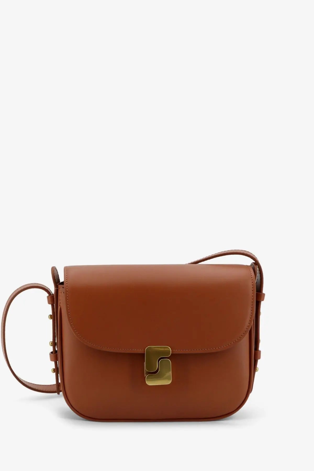 Soeur women’s bellissima mini crossbody bag in tan leather with gold clasp and adjustable strap