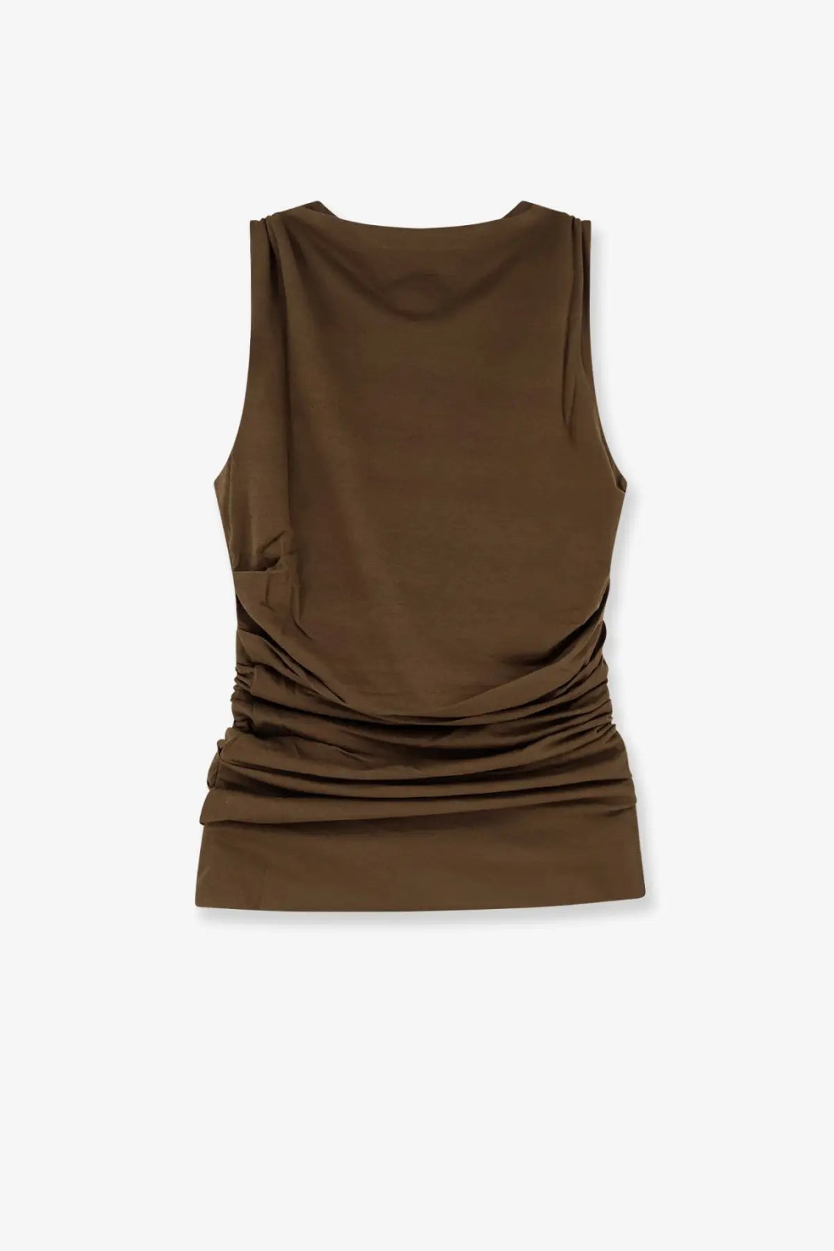 Soeur women’s cotton blend irina top green sleeveless olive with ruched waistband and subtle side pocket