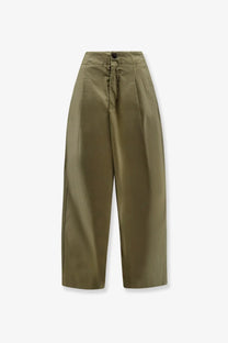 Soeur women’s daley olive green high-waisted wide-leg organic cotton pants with button closure and pleated front