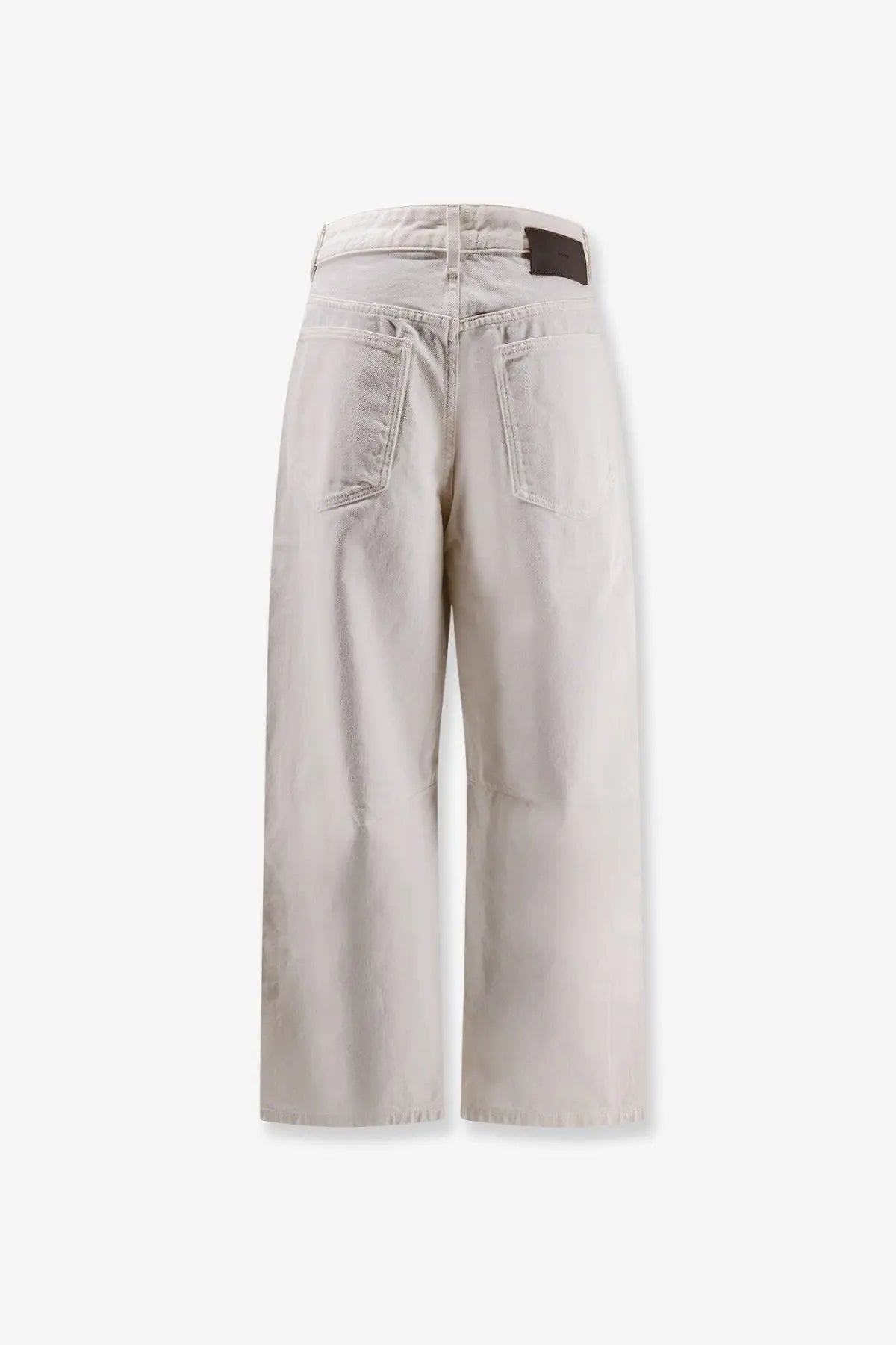 Beige wide-leg denim trousers with a relaxed fit and classic back pockets shown from the back by soeur women’s eliott denim trousers white