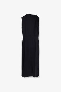 Soeur women’s gemma sleek sleeveless fitted black organic cotton long dress with subtle waist pleating