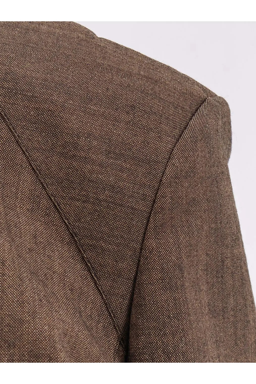 Brown textured wool blazer shoulder with precise stitching in soeur womens giovana virgin wool sweater brown