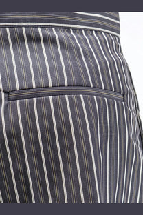 Soeur women’s henna striped cotton bermuda shorts in black with dark blue and white vertical stripes and stitched pocket detail